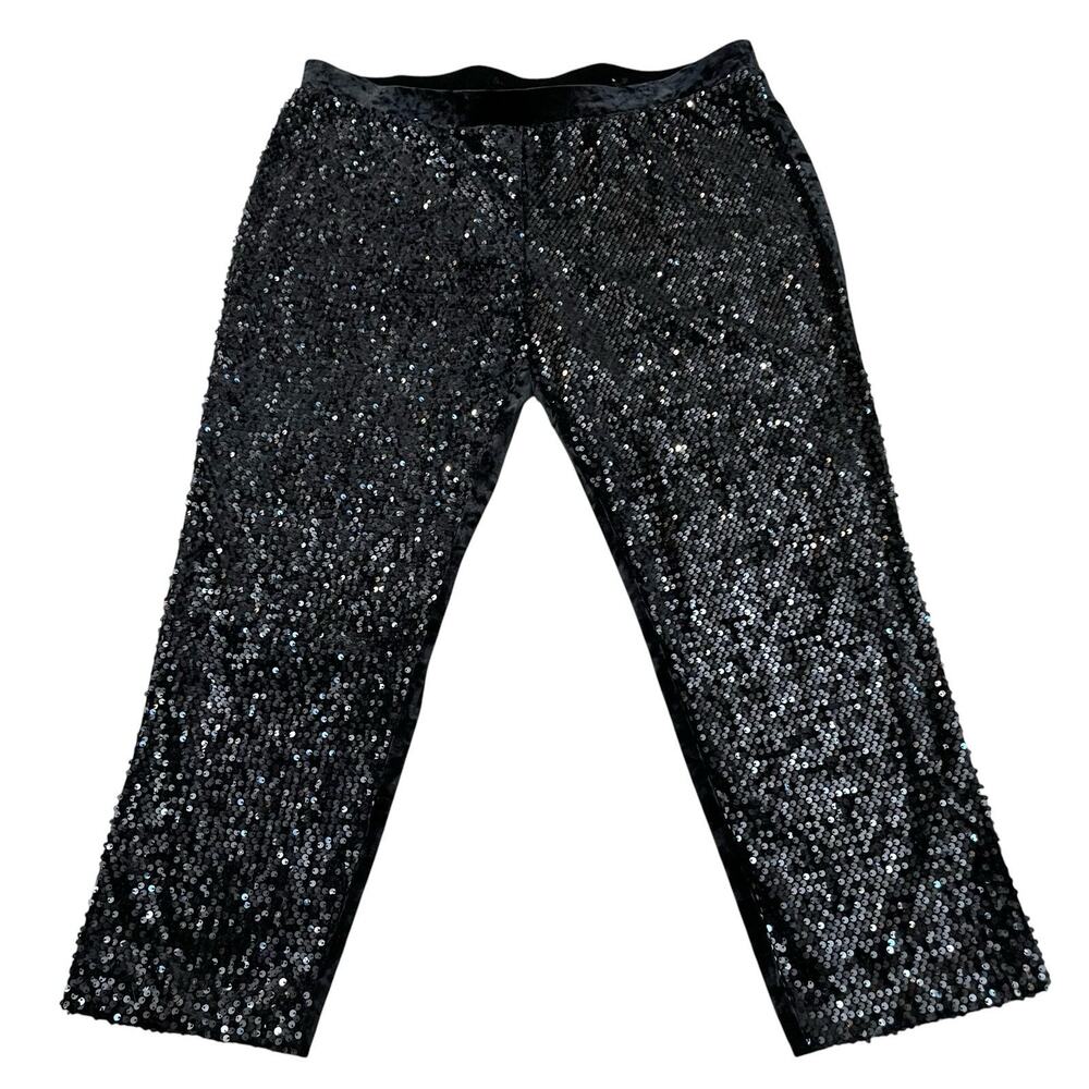 Chicos Velvet Sequin Ankle Pants Size XXL/4 Black Tapered Leg Party Night Out